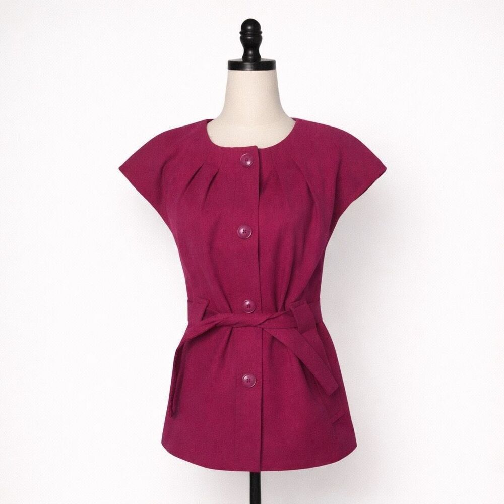 Trina Turk Fuchsia Belted Blazer Vest Size 0 Tailored Statement Jacket